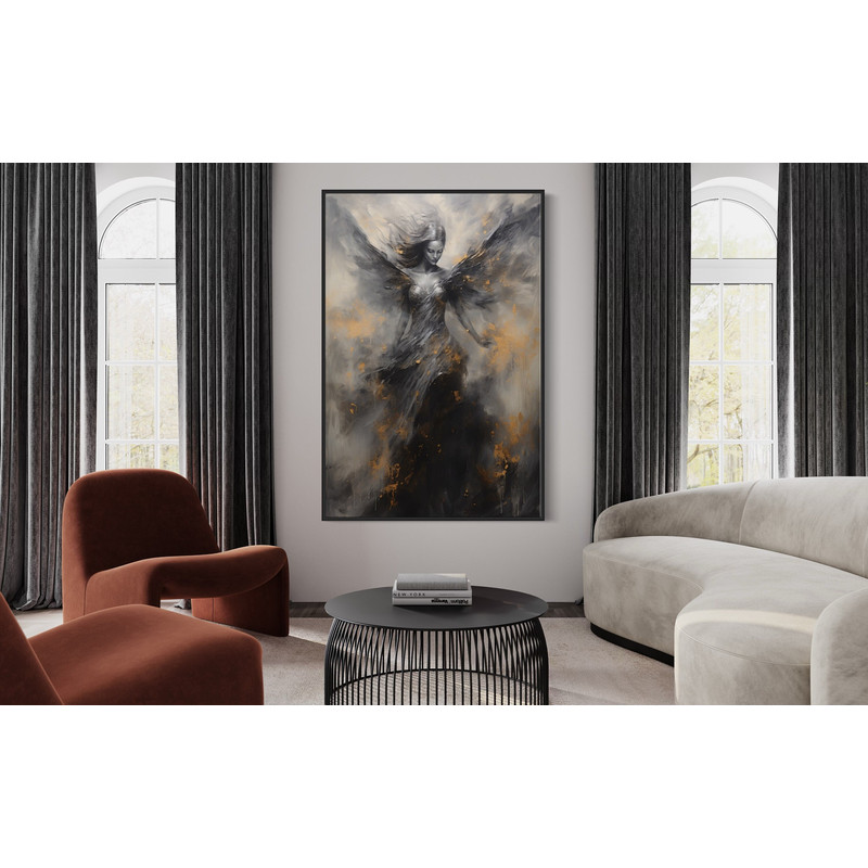 Black Angel Wall Art, Woman Angel Abstract Painting Extra Large Canvas Print, Christian Religious Wall Art Framed Or Unframed Ready To Hang.jpg