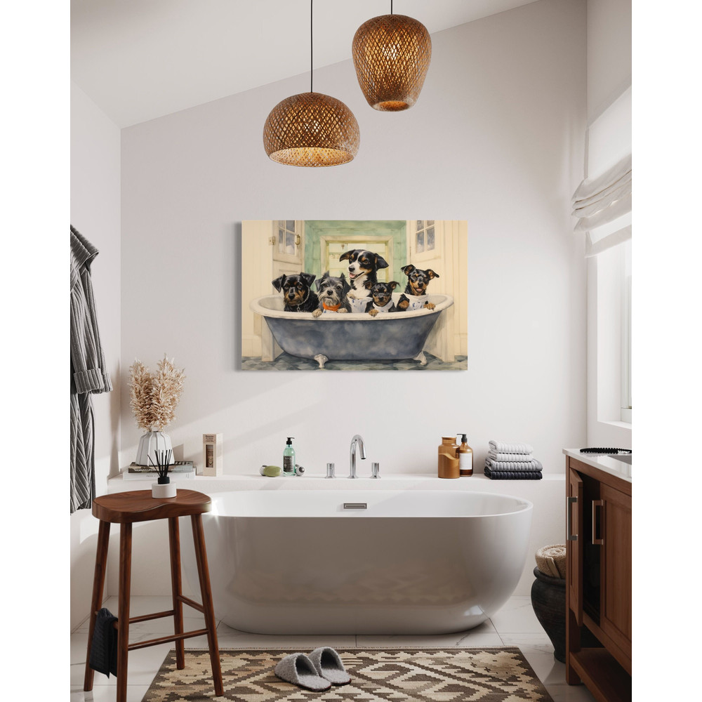 Bathroom Wall Art - Dogs in a Bathtub Watercolor Painting Canvas Or Poster Art Print Gift For Dog Lovers - Framed Or Unframed Ready To Hang.jpg
