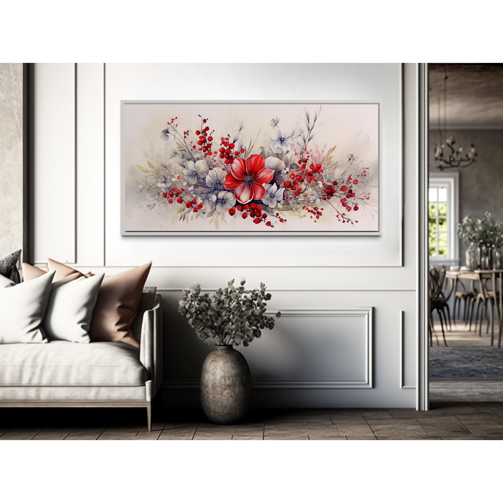 Framed Rustic Wildflowers Painting Canvas Print, Farmhouse Wall Art, Minimalist Boho Decor, Ready To Hang.jpg