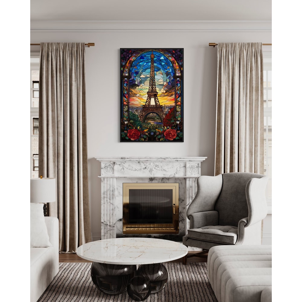 Eiffel Tower Wall Art - Paris Painting Canvas Print, Stained Glass Style Eiffel Tower Decor Ready To Hang.jpg