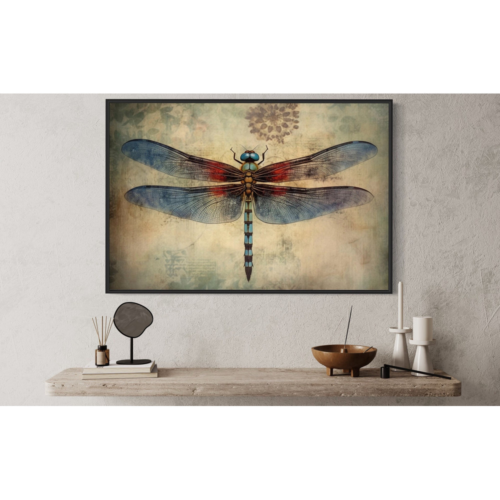 Dragonfly Painting Canvas Print - Vintage Rustic Farmhouse, Cabin Wall Decor - Framed Or Unframed Ready To Hang.jpg