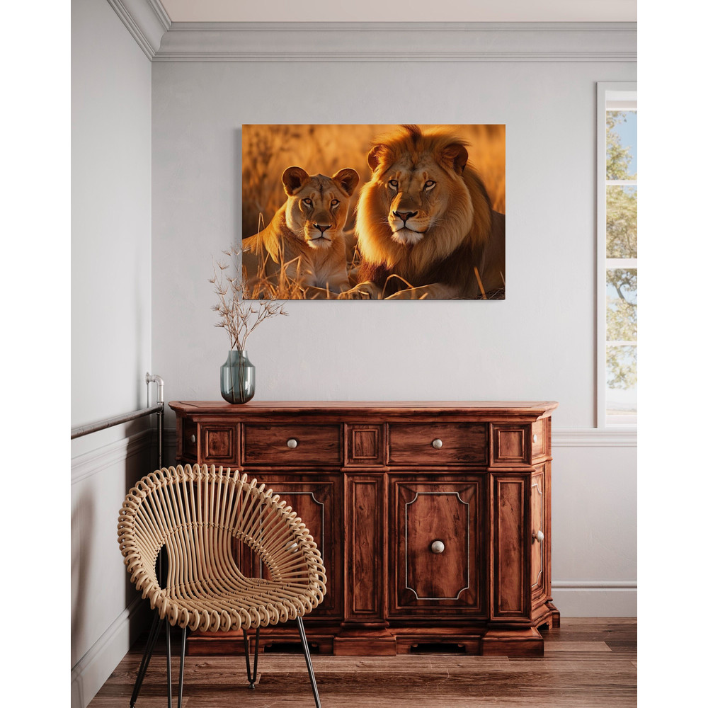 Lion And Lioness Painting - Animals Couple Romantic Love Wall Art Canvas Print - Framed Or Unframed Ready To Hang.jpg