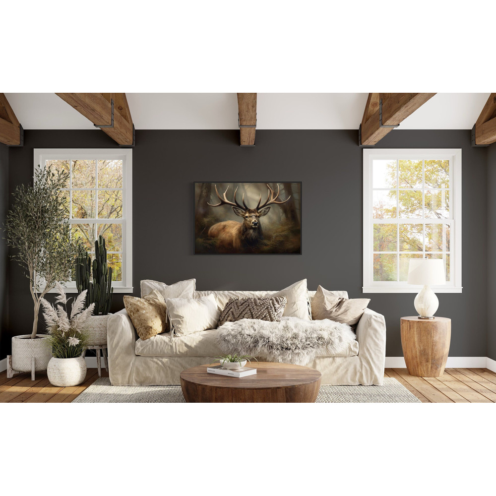 Elk With Antlers In The Forest Portrait Painting Canvas Print, Deer Farmhouse Wall Art Framed Unframed Ready to Hang.jpg