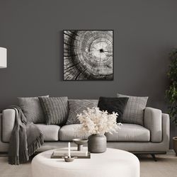 grayscale square tree rings wall art - farmhouse decor modern rustic minimalist painting framedunframed ready to hang