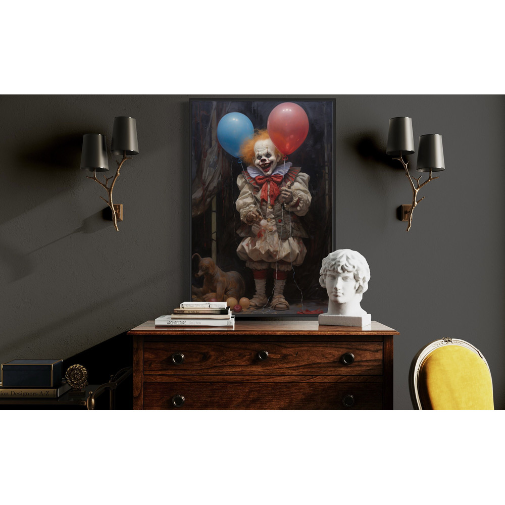 Gothic Wall Art Evil Clown Vintage Macabre Painting Art Print Dark Academia Art, Spooky Wall Decor, Framed Ready To Hang.jpg