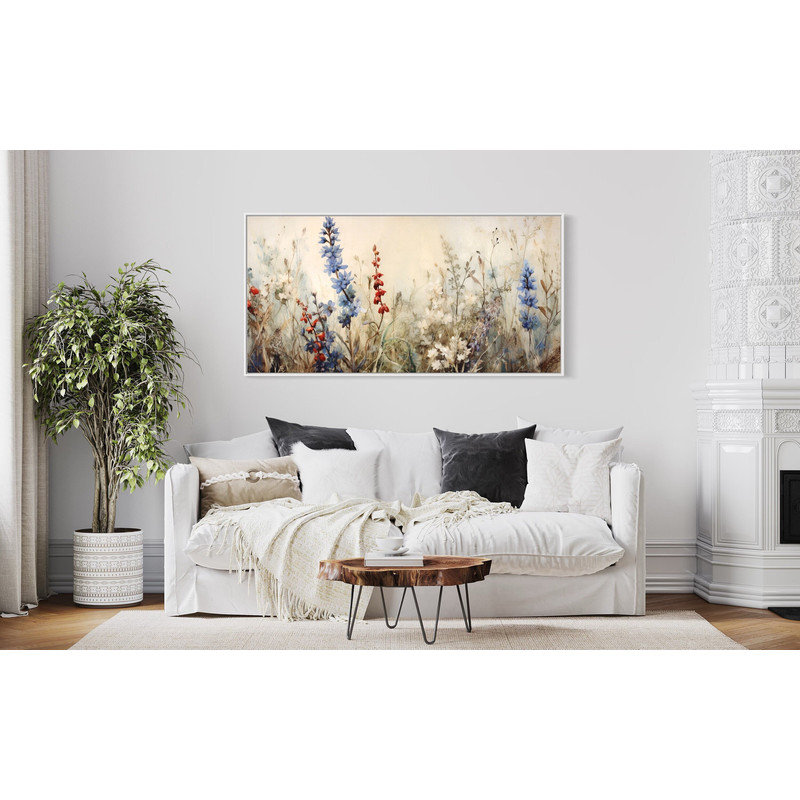 Framed Farmhouse Canvas Wall Art Pretty Watercolor Wildflowers Botanical Print Minimalist Modern Floral Art Boho Wall Decor.jpg