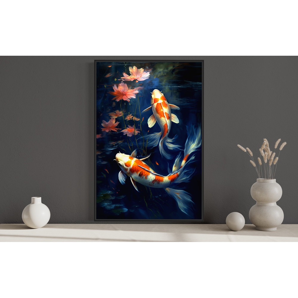 Koi Fish Painting Canvas Print - Watercolor Zen Japanese Koi Wall Art, Housewarming Gift - Framed Or Unframed Ready To Hang.jpg