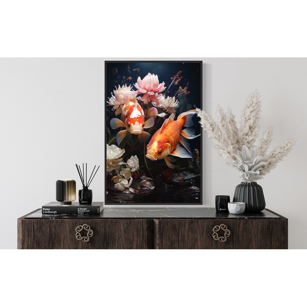 Koi Fish Wall Art Oil Painting Canvas Print - Zen Japanese Wall Decor, Housewarming Gift - Framed Or Unframed Ready To Hang.jpg