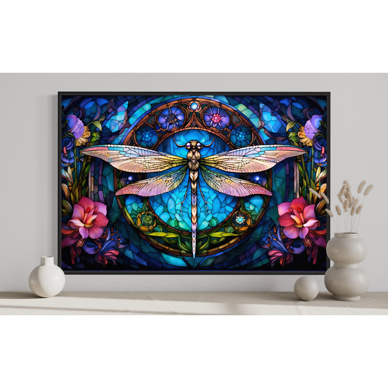Dragonfly Wall Art - Stained Glass Style Dragonfly Painting, Art Nouveau Print on Canvas Farmhouse Wall Decor, Ready To Hang.jpg