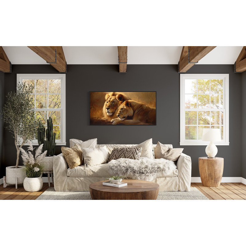 Lion and Lioness in Savannah Extra Large Painting - Epic Animal Wall Art - Printed On Canvas Framed, Unframed, Ready To Hang.jpg