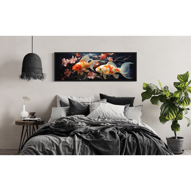Koi Fish Wall Art Long Horizontal Canvas Print, Panoramic Koi Fish Painting, Zen Japanese Decor Framed Unframed Ready To Hang.jpg
