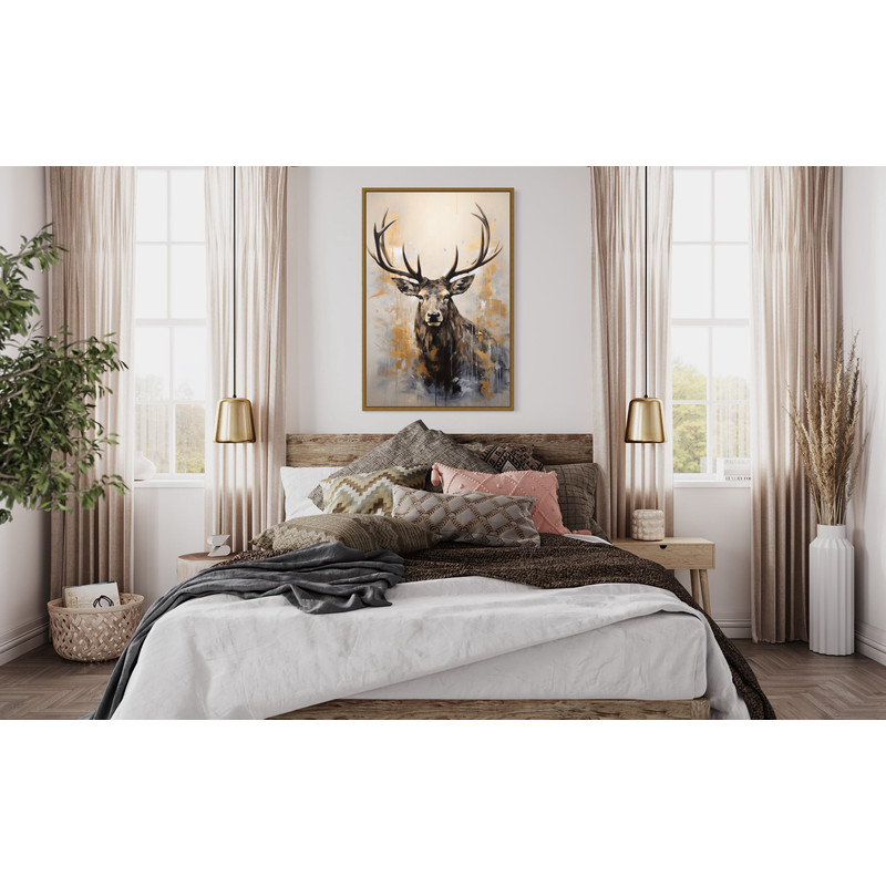 Elk Portrait Painting Canvas Print, Neutral Beige Gray Deer Wall Art, Farmhouse, Cabin Wall Decor, Framed Unframed Ready to Hang.jpg