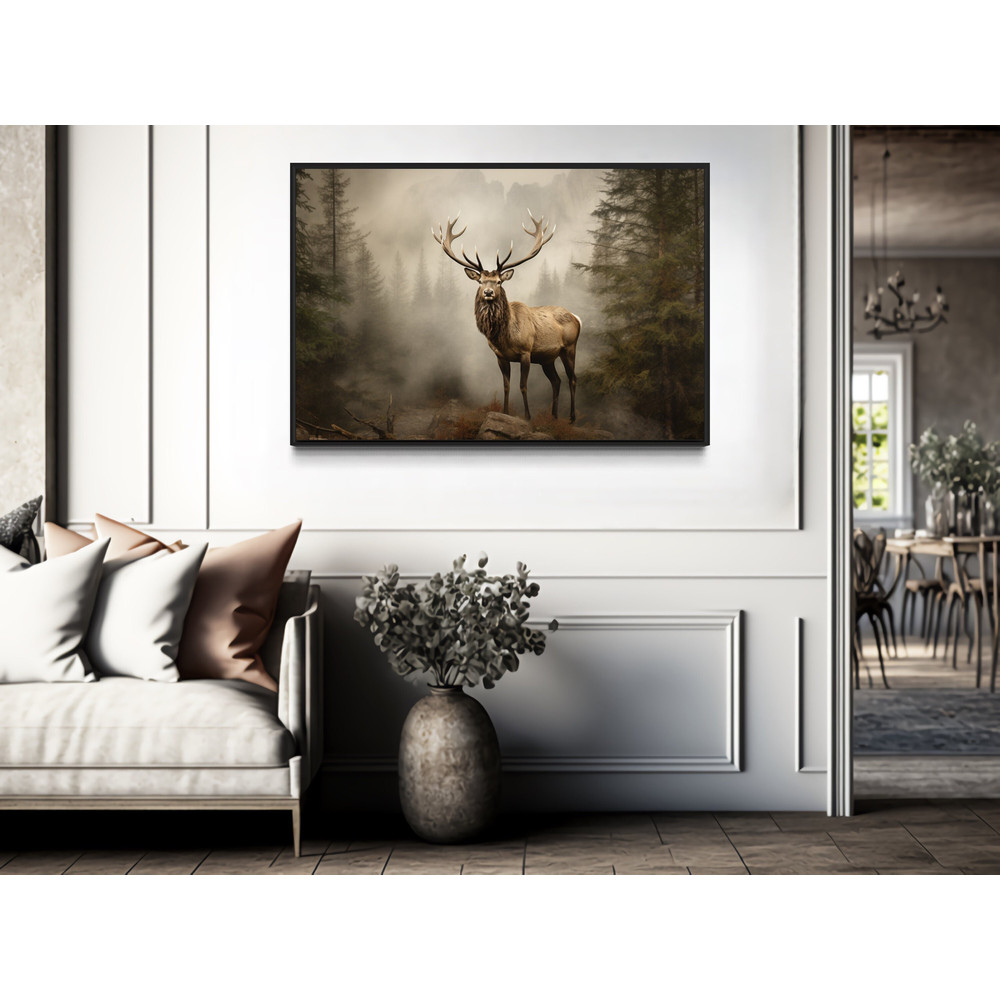 Elk Wall Art - Muted Photography Style Canvas Print - Rustic Farmhouse Decor - Deer Painting - Framed Or Unframed Ready To Hang.jpg