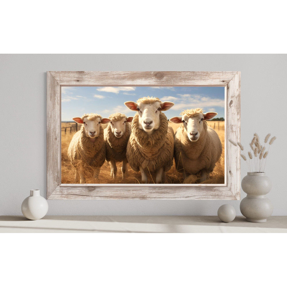 Farm Sheep Photography Style Painting Canvas Print - Rustic Farmhouse Decor - Sheep Wall Art - Framed Or Unframed Ready To Hang.jpg