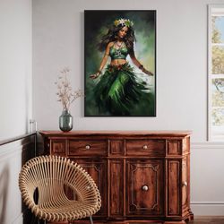 hawaii wall art - hula girl dancing traditional hula dance painting canvas print, dance room decor framed unframed ready