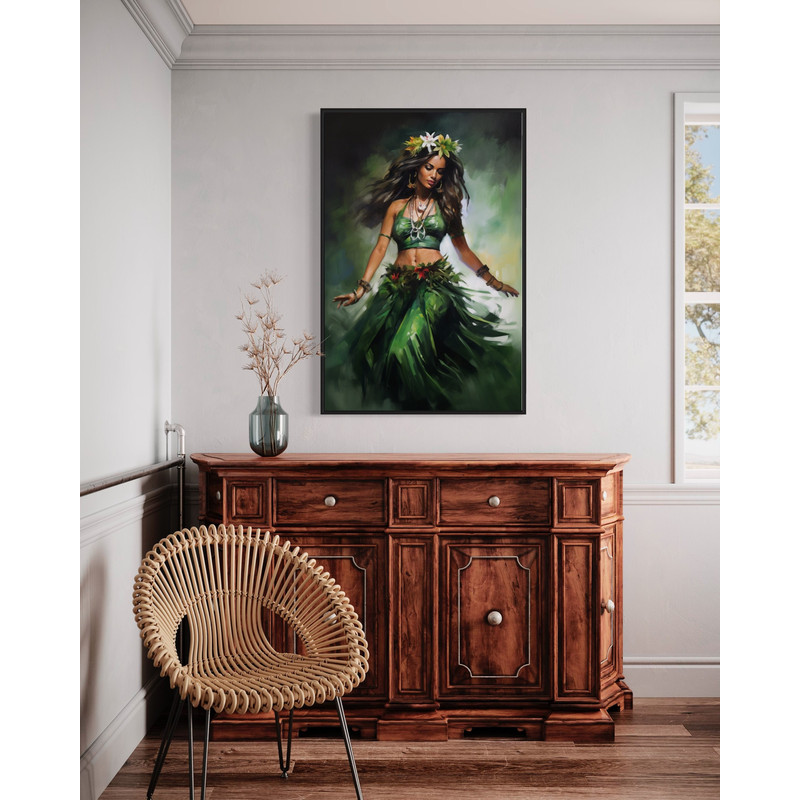 Hawaii Wall Art - Hula Girl Dancing Traditional Hula Dance Painting Canvas Print, Dance Room Decor Framed Unframed Ready To Hang.jpg