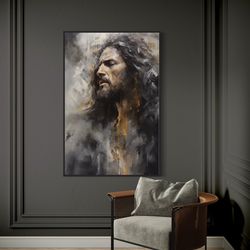 jesus christ wall art, abstract painting extra large canvas print, christian religious wall art framed or unframed ready