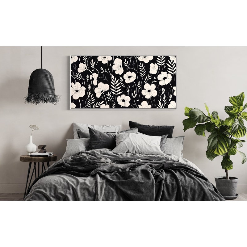 Framed Wall Art, Black And White Flowers Painting Canvas Print, Farmhouse Wall Decor, Boho Floral Botanical Artwork Ready To Hang.jpg