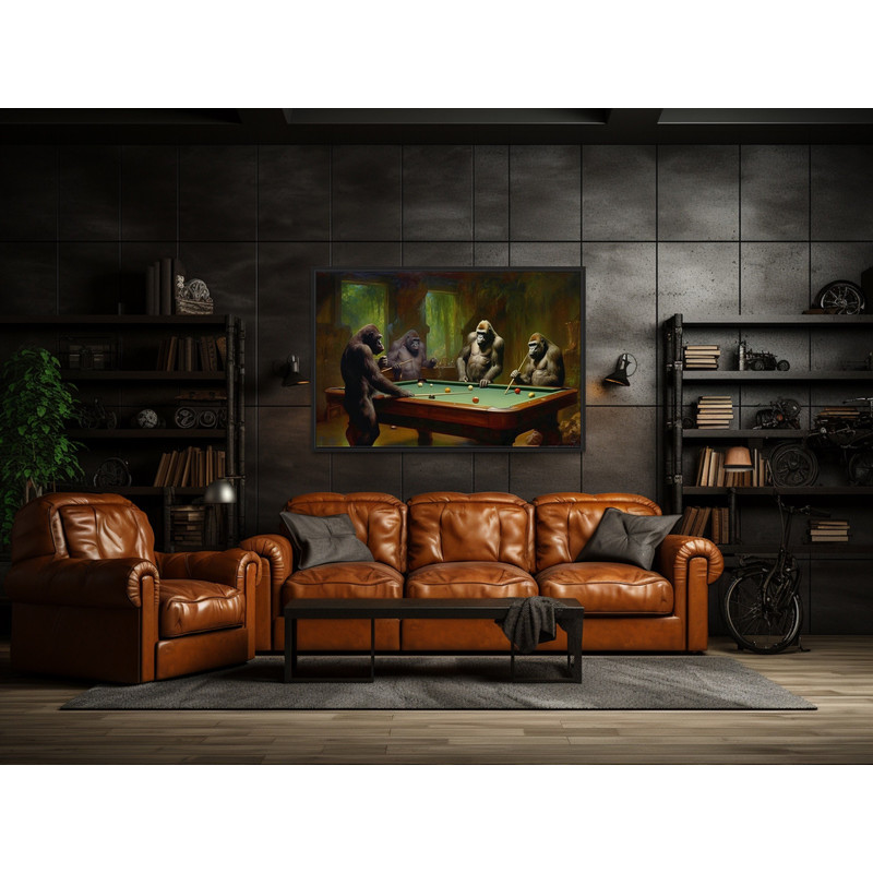 Gorillas Playing Billiards Painting - Game Room Wall Art - Billiard Room Decor - Man Cave Wall Art - Bar Wall Decor Ready To Hang.jpg