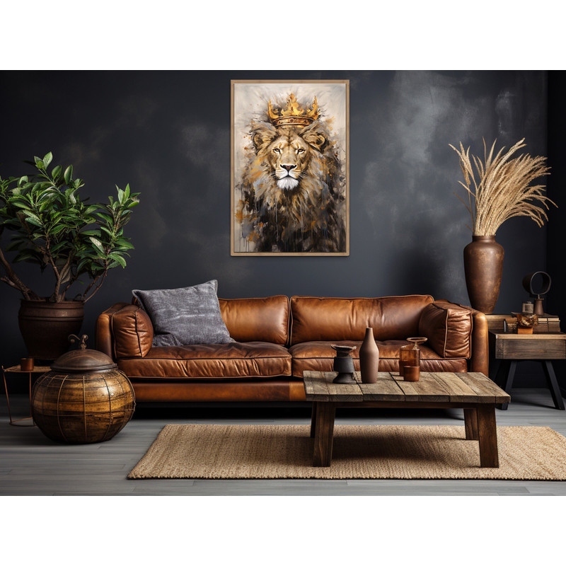 King Lion With Crown Painting Canvas Print, Lion Abstract Wall Art , Gifts For Him, Man Cave, Leadership Wall Decor Ready To Hang.jpg