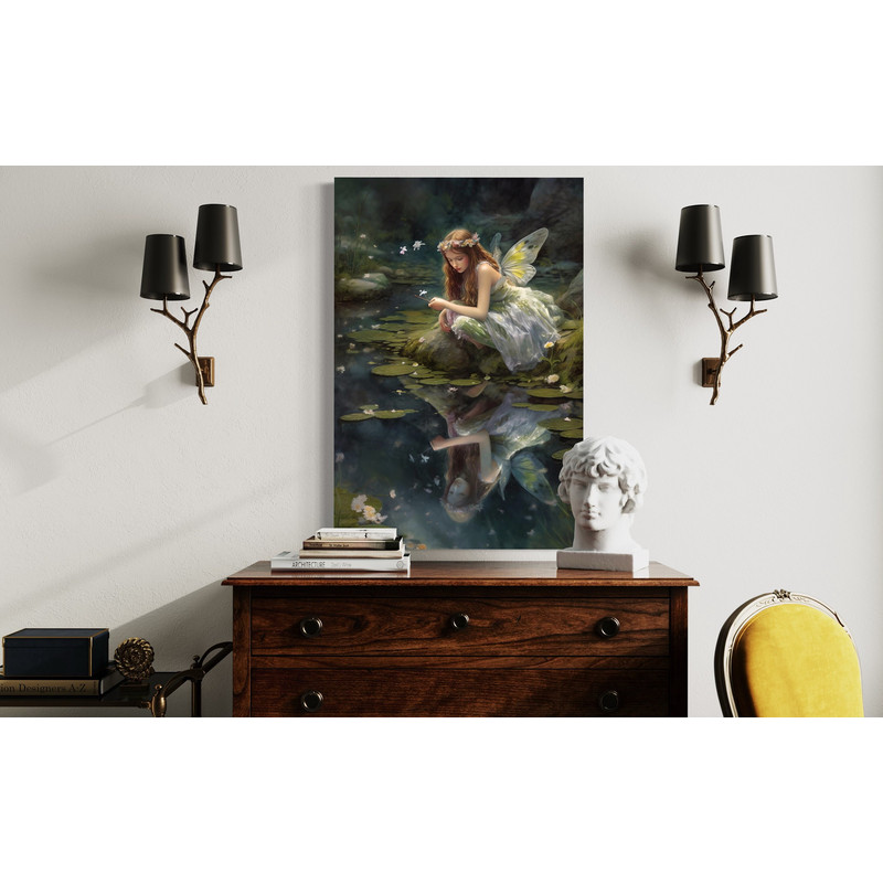 Fairy Painting - Beautiful Forest Fairy Near Pond - Girls Room Fantasy Vertical Wall Art Canvas Print Framed Unframed Ready To Hang.jpg