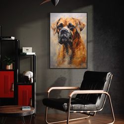 fawn boxer dog abstract portrait, boxer personalized painting cavas print, gift for dog owners, large wall art framed re