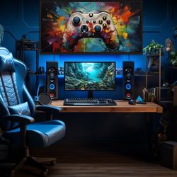 game room wall art colorful graffiti style game controller painting canvas print, gifts for him, teenagers wall decor re