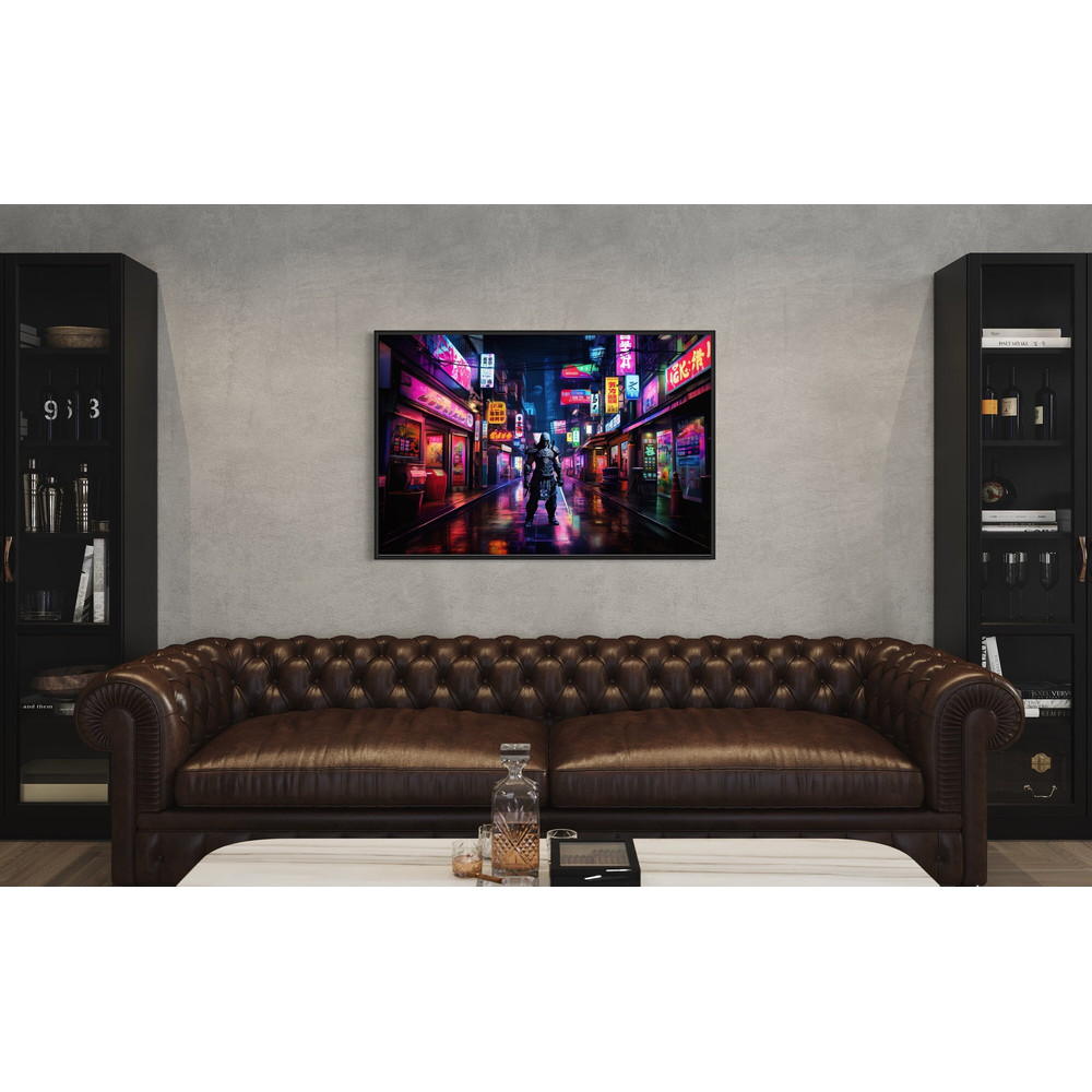 Game Room Wall Art - Neon Futuristic Tokyo And Japanese Warrior Painting Canvas Print, Nerdy Wall Decor, Man Cave Art Ready To Hang.jpg