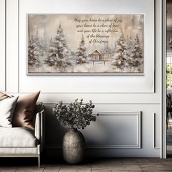 farmhouse christmas eve sign, rustic vintage christmas blessing winter scene painting canvas print, over mantel decor r