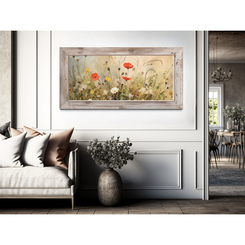 Framed Wildflowers Field Canvas Painting Print, Farmhouse Wall Art, Floral Boho Botanical Wall Decor, Floral Wall Art Ready To Hang.jpg