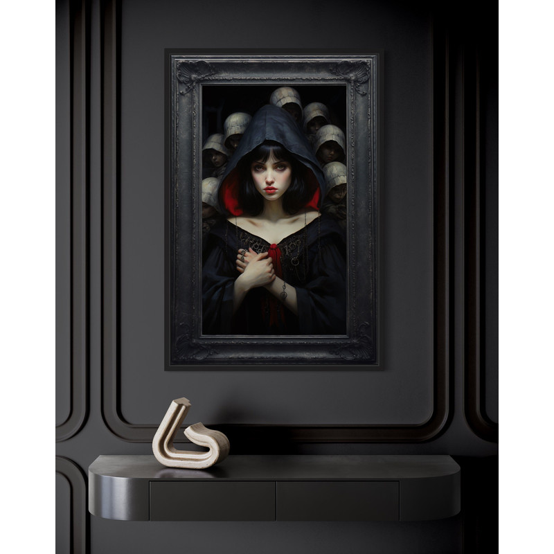 Gothic Snow White And Seven Dwarfs Painting Canvas Print, Dark Academia Wall Art Spooky Halloween Decor Framed Unframed Ready To Hang.jpg