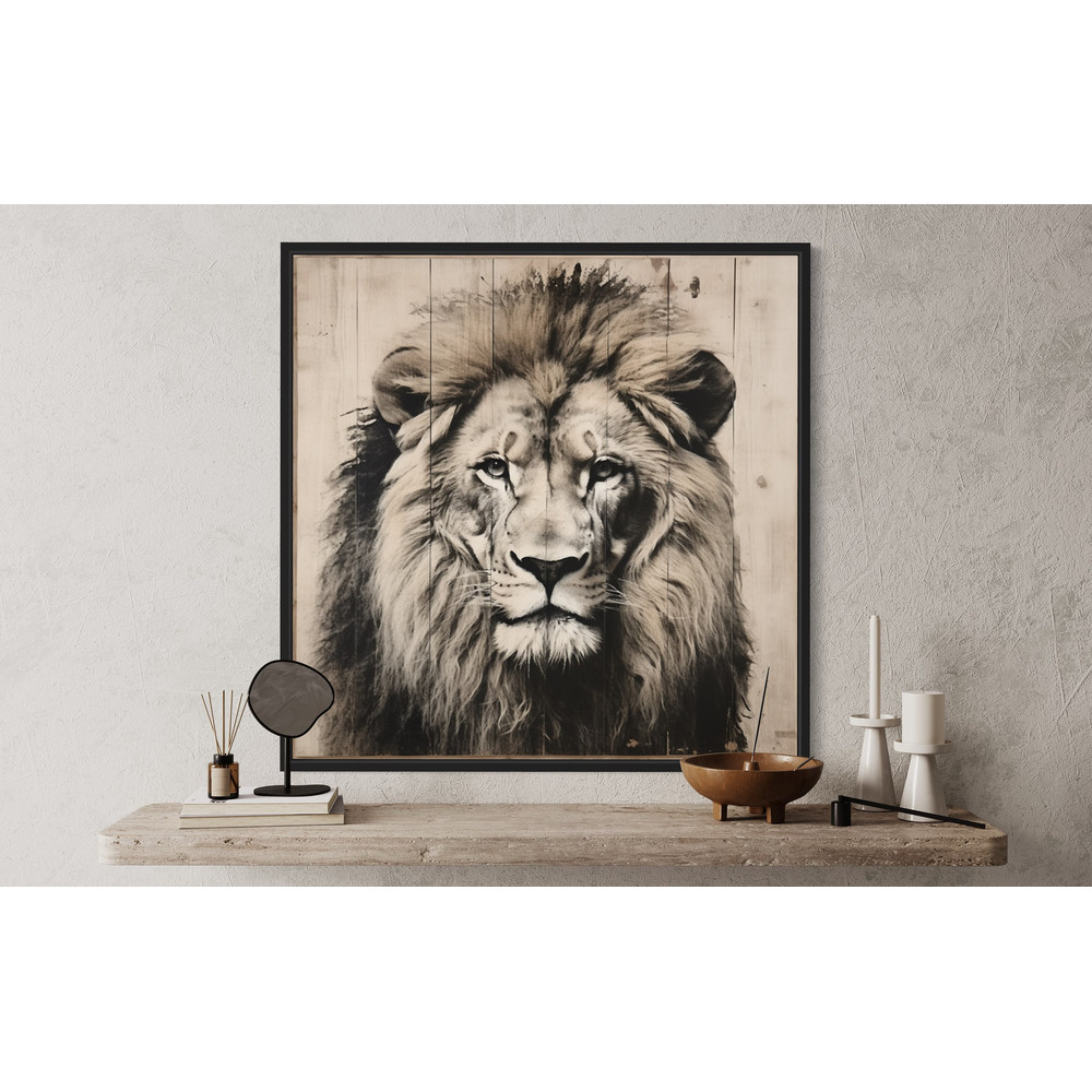 Lion Portrait on Distressed Wood Painting Canvas Print, Rustic Minimalist Lion Wall Art, Farmhouse Decor FramedUnframed Ready To Hang.jpg