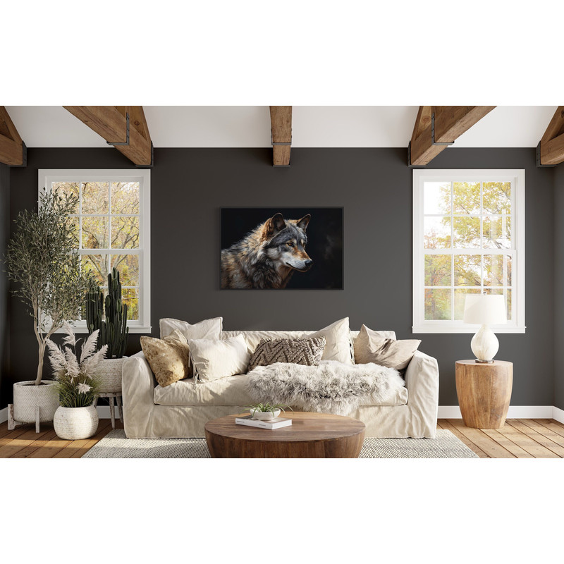 Grey Wolf Painting Canvas Print, Woodland Animal Wall Art, Farmhouse, Cabin Wall Decor, Man Bedroom Art, Framed Unframed Ready to Hang.jpg