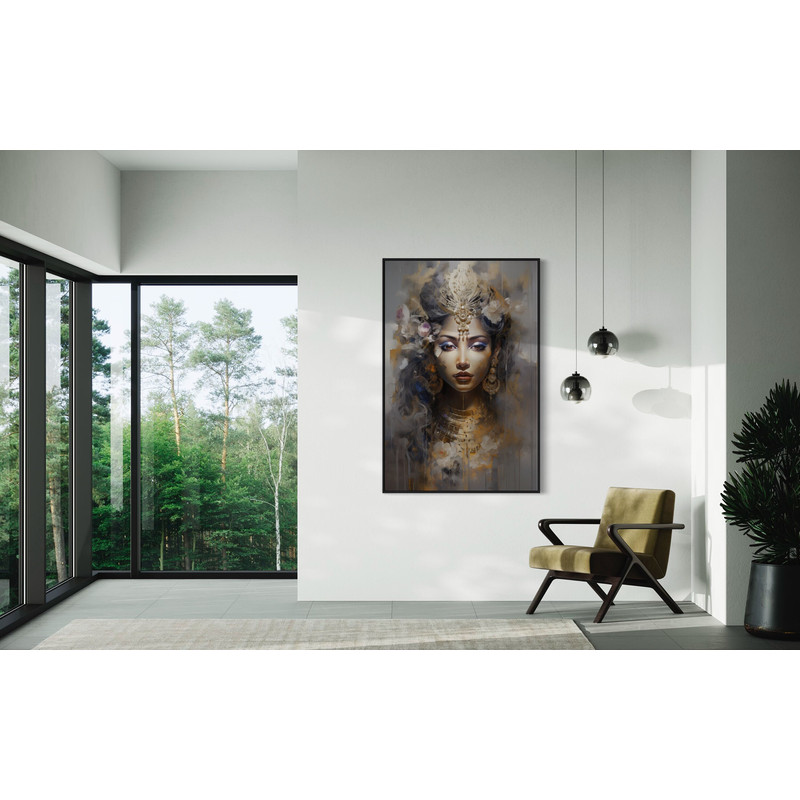 Lakshmi Goddess Wall Art, Hinduism Deity Abstract Painting Extra Large Canvas Print, Indian Wall Art Framed Or Unframed Ready To Hang.jpg