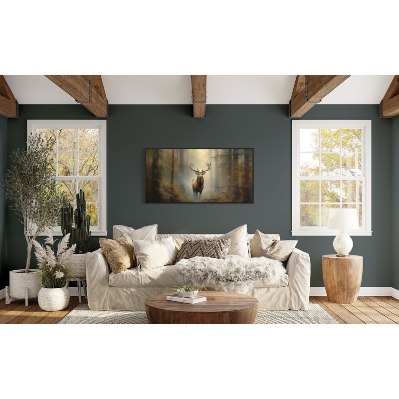Elk in Foggy Forest Extra Large Wall Art - Farmhouse, Living Room Art - Deer Painting Printed On Canvas Framed, Unframed, Ready To Hang.jpg