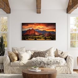 Garden of the Gods Sunset Photo Style Canvas Print, Colorado Springs Rocky Mountains Landscape Wall Art Framed, Unframed