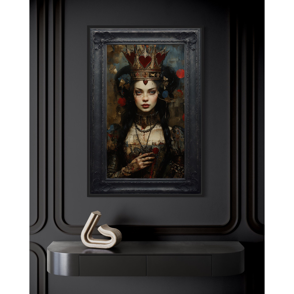 Gothic Queen of Hearts In Wonderland Painting Canvas Print, Dark Academia Wall Art Spooky Halloween Decor Framed Unframed Ready To Hang.jpg