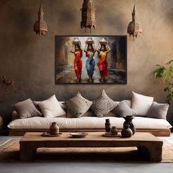 indian women head carrying painting canvas print, indian wall art, south asian desi art, indian decor, framed or unfram