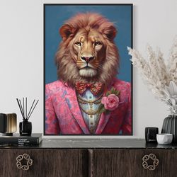 lion fashion painting - preppy wall art - designer lion art print - animal fashion poster or canvas - girls room decor -