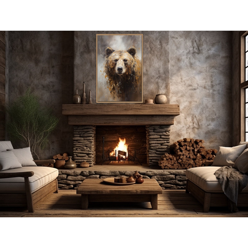 Grizzly Bear Portrait Painting Canvas Print, Neutral Beige Gray Bear Wall Art, Farmhouse, Cabin Wall Decor, Framed Unframed Ready to Hang.jpg