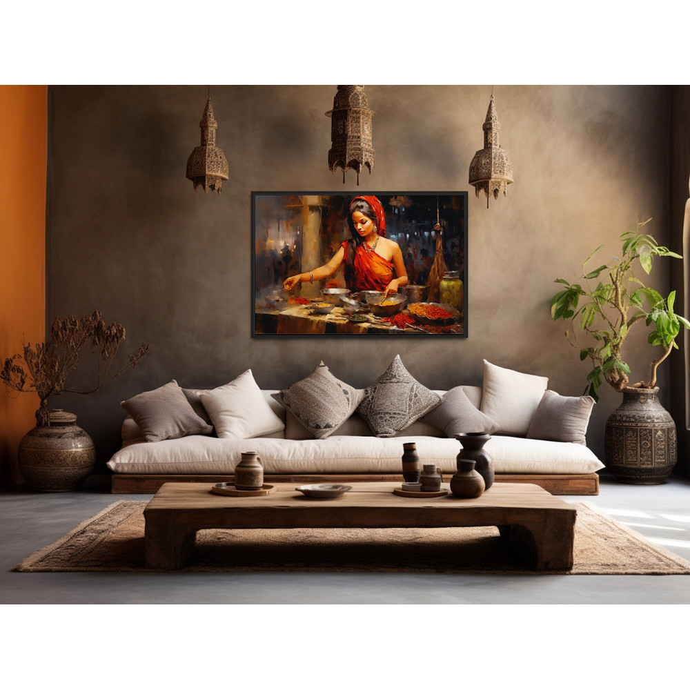 Indian Woman At Market Painting Canvas Print, Indian Wall Art, South Asian Desi Art, Indian Wall Decor, Framed Or Unframed Ready To Hang.jpg