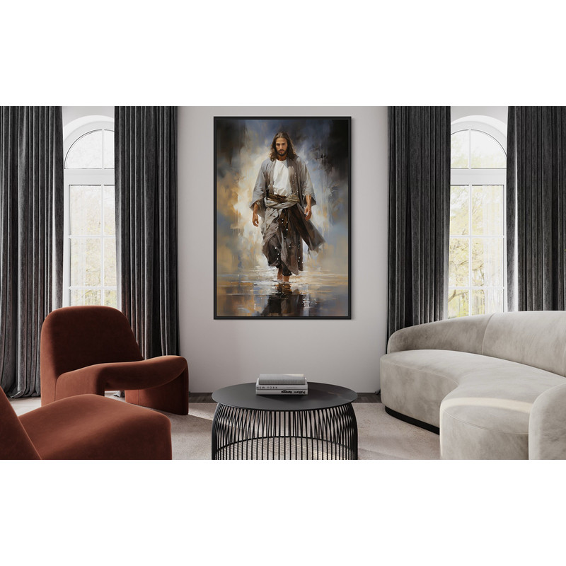 Jesus Walking on Water Modern Abstract Painting Canvas Print, Christian Wall Art, Bible Scene Wall Decor Framed Or Unframed Ready To Hang.jpg