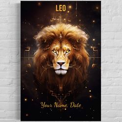 leo zodiac sign wall art print - personalized leo celestial wall art, custom astrology painting print on canvas, poster,