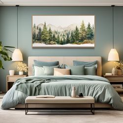 framed canvas wall art sage green forest mountain landscape canvas print minimalist watercolor nature woodland modern ar