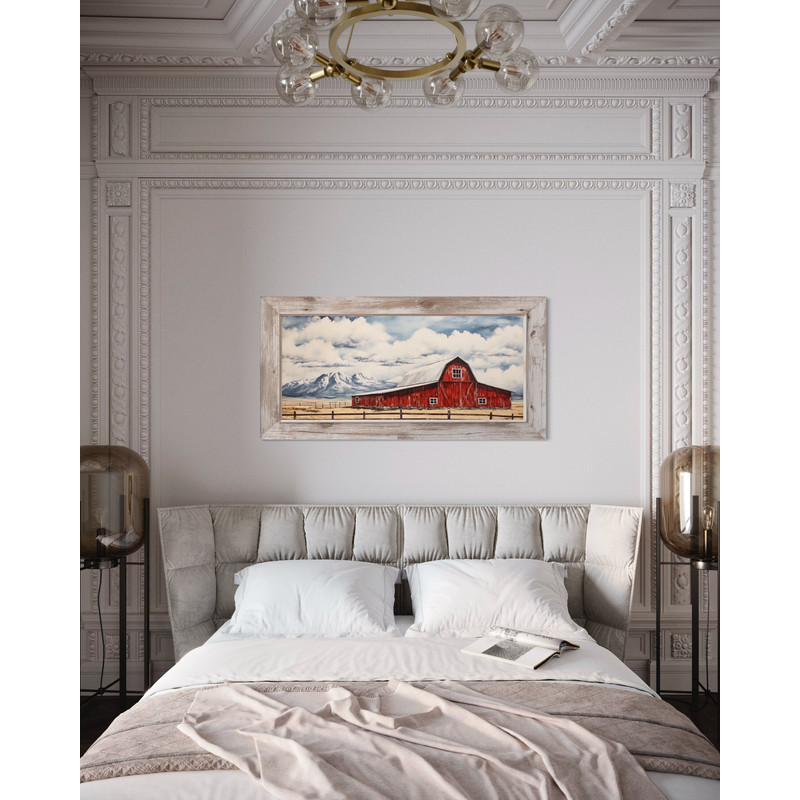 Farmhouse Rustic Wall Art - Bright Red Barn Painting -Extra Large Old Country Barn Painting Print On Canvas Framed, Unframed, Ready To Hang.jpg