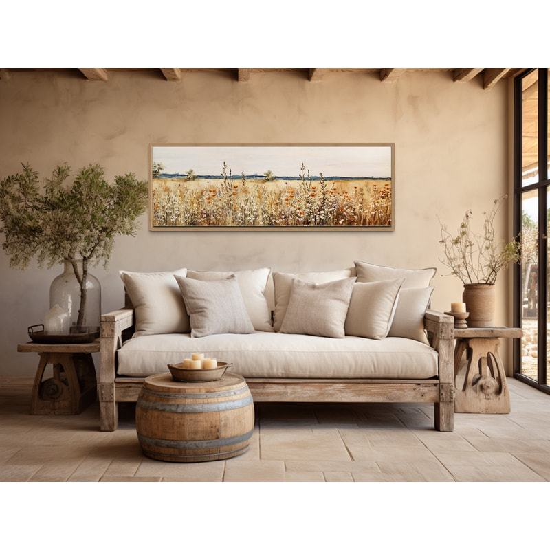 Framed Wall Art White Wildflowers Field Painting Panoramic Canvas Print, Minimalist Vintage Farmhouse Wall Decor, Boho Botanical Floral Art.jpg
