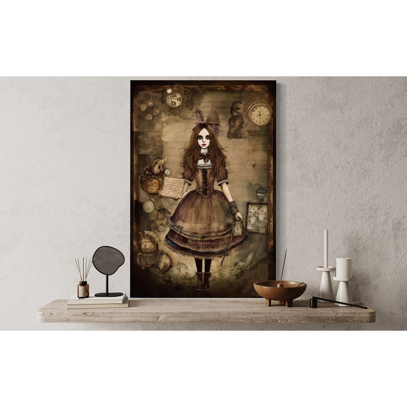 Gothic Grunge Alice In Wonderland Painting Canvas Print Poster Dark Academia Wall Art Spooky Halloween Decor Framed Unframed Ready To Hang.jpg