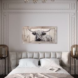 highland cow painting canvas print extra large farmhouse wall art, highland cattle painting rustic wall art framed, unfr