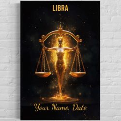 libra zodiac sign wall art print personalized libra celestial wall art, custom astrology painting print on canvas, poste