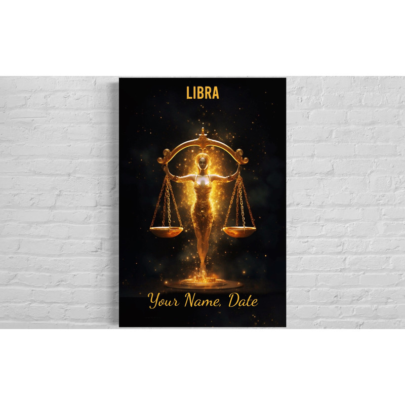 Libra Zodiac Sign Wall Art Print Personalized Libra Celestial Wall Art, Custom Astrology Painting Print on Canvas, Poster, or Acrylic Panel.jpg